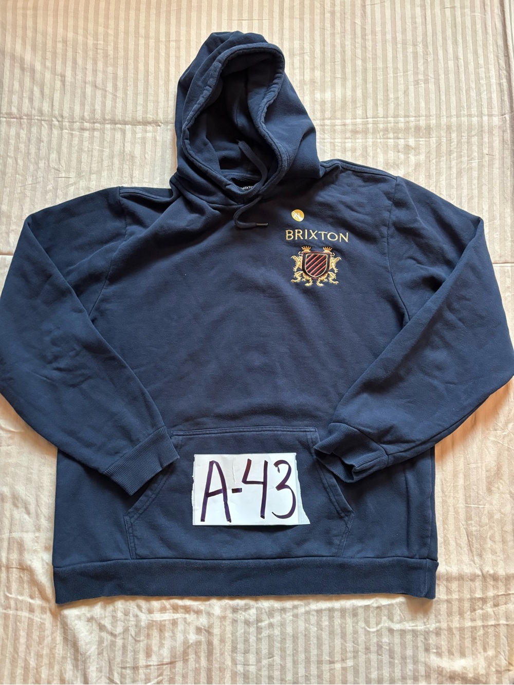 Brixton Navy Blue Hoodie with Lion Crest Logo Sweatshirt Men’s Size XL